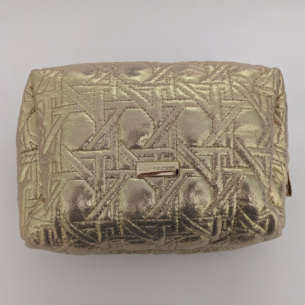 EUC! Lilly Pulitzer Quilted Zippered Cosmetic Case In Metallic Gold